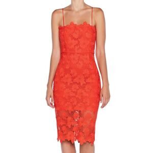 Bardot Sunshine Lace Sheath Dress Womens 8 Red Sleeveless Midi